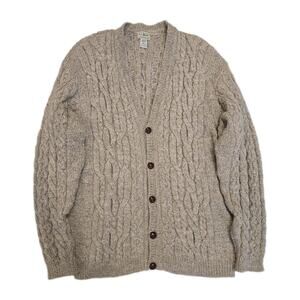 Vtg LL Bean Fisherman Cardigan Sweater Mens XL Wool Made in Ireland Cable Knit